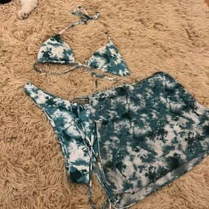White and blue tie dye bikini with cover